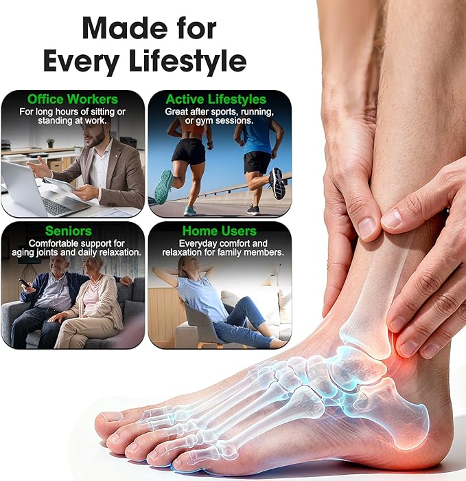 DeMoce Cordless Ankle Massager for Pain Relief, Ankle Heating Pad with Massage, HSA Eligible FSA, Foot and Ankle Massager, Foot Massager with Heat, 6 Heat Levels, 3 Vibration Modes, Single One, Black