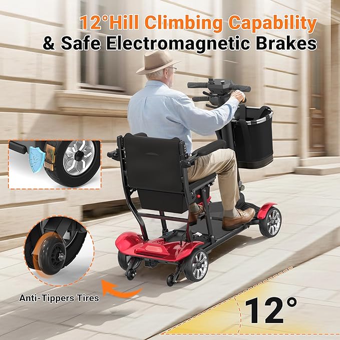 Mobility Scooter for Adults, 4 Wheels Mobility Scooter with LCD Display, 350LBS Capacity & Lithium Battery, Airline Approved, 38LBS Motorized Mobility Scooter for Seniors (Red, 15 MI-211)