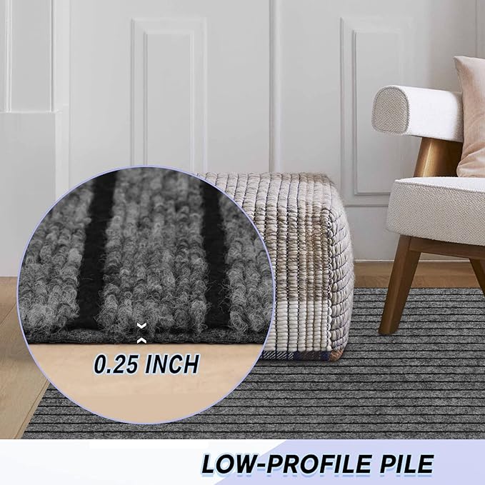 Custom Size Backed Non-Slip Area Rugs Runner, Easy Clean, Waterproof Runner Rugs for Hallway Entryway, Kitchen, Laundry, 3FT x 39FT, Gray Stripe