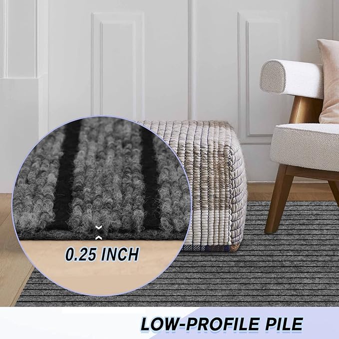 Custom Size Backed Non-Slip Area Rugs Runner, Easy Clean, Waterproof Runner Rugs for Hallway Entryway, Kitchen, Laundry, 3FT x 14FT, Gray Stripe