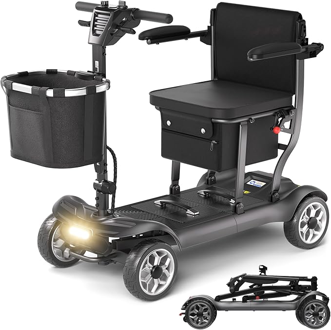 Lightweight Mobility Scooter for Adults & Seniors - Cruise & Airport Approved, 43lb Foldable Portable Motorized Scooters with Dual Lithium Batteries for 24.8 Miles Travel, 300lb Capacity, Black