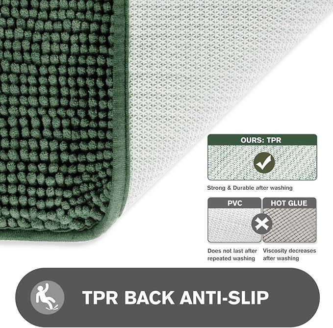 Bathroom Runner Rug 24 x 72 Non Slip – Extra Long Bath Mat | Absorbent and Washable Thick Chenille Runner Rug for Bathroom, Shower, Tub, Sink(Dark Green)