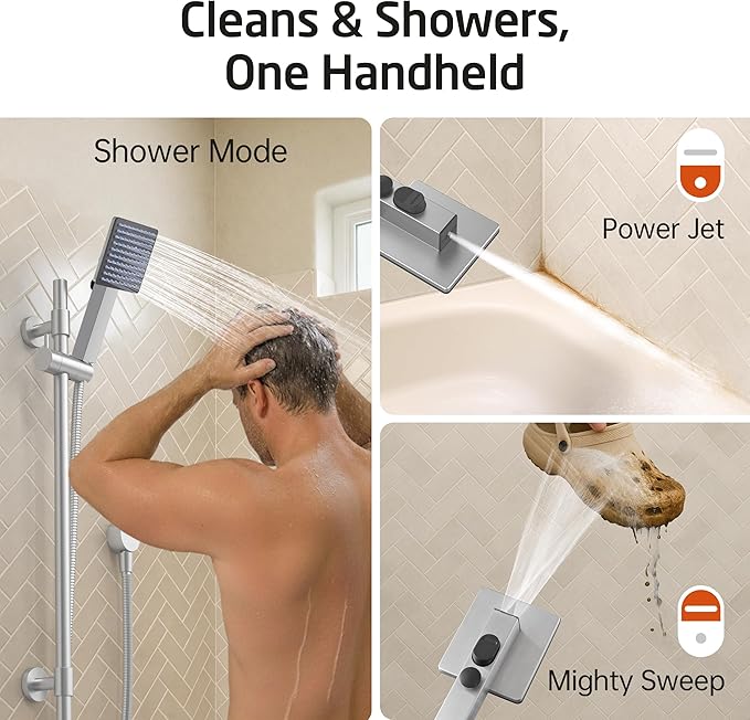KES 30-Inch All-Metal Shower Slide Bar with Handheld Shower Head & Supply Elbow, Built-In Power Wash & Patented Auto-Reset, Adjustable Brackets Cover Existing Hole, 18/8 Stainless Steel, Brushed Steel
