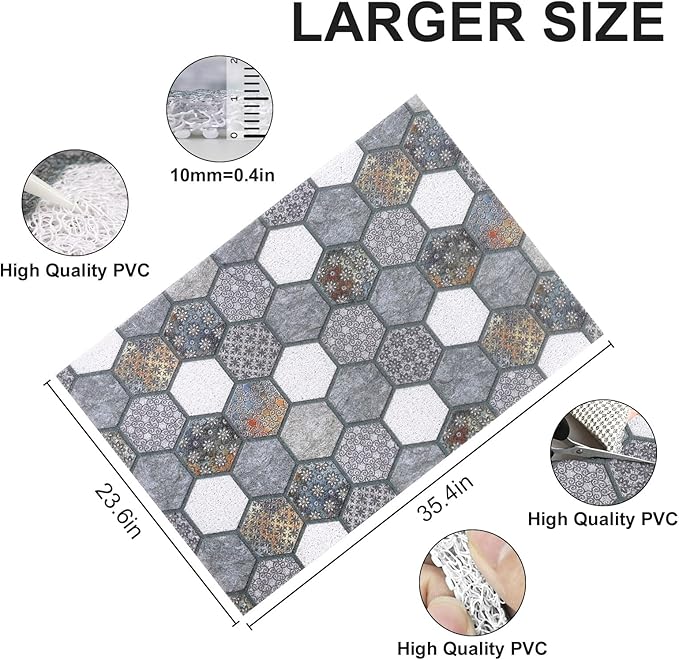Extra Large Shower Mat: 24 X 36 Inch Stylish Shower Mats for Inside Shower - Soft PVC Loofah Trimmable Non Slip Shower Mat for Elderly, Quick Drying