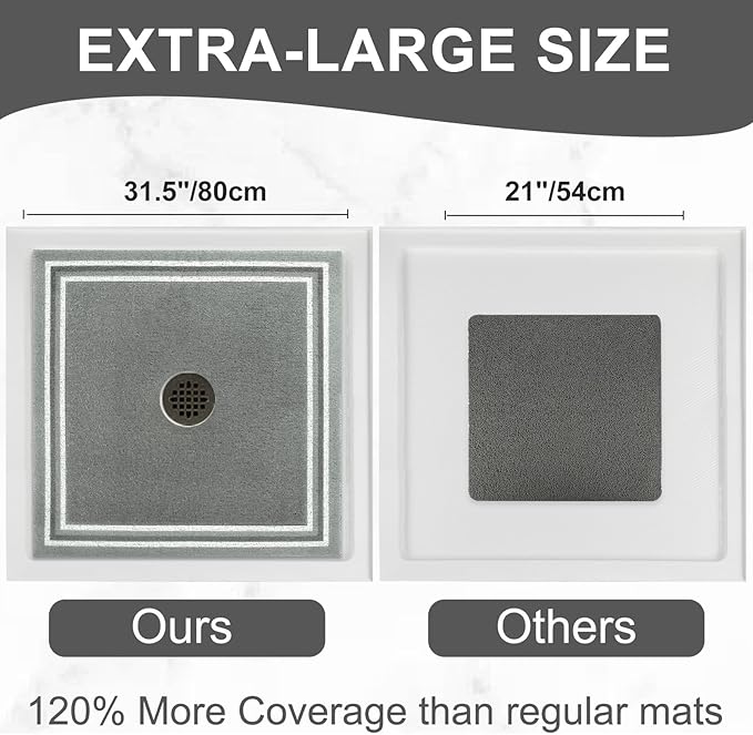 Square Shower Mat Non Slip: 32x32 Inch Extra Large Shower Mats for Inside Shower, Anti Slip Shower Floor Mat, Loofah Shower Stall Mats for Elderly, Non Slip Shower Mat with Drain Hole in Middle