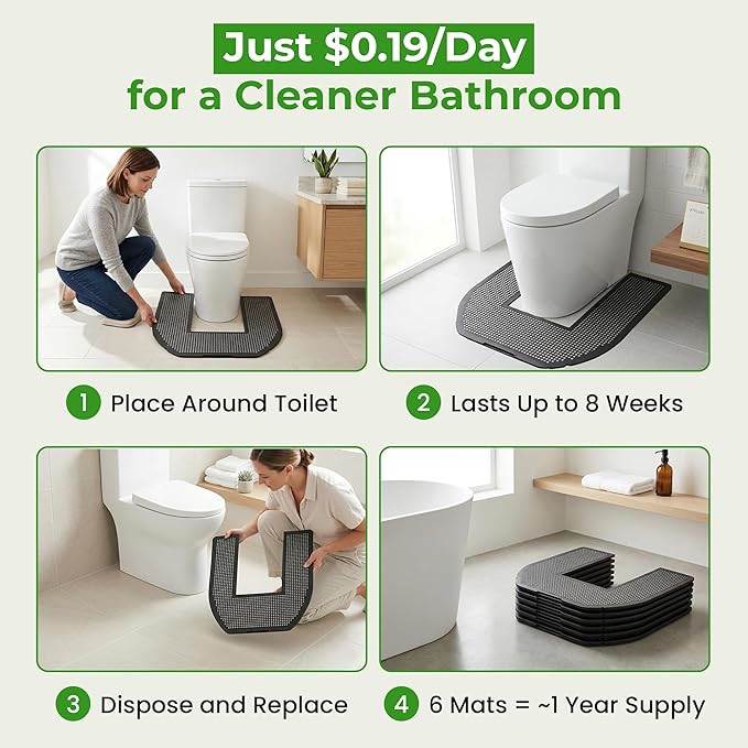 SMELLRID Disposable Toilet Mat for Urine Absorption – Odor-Control Floor Protector Absorbs 18+ oz – Non-Slip Bathroom Splash Pad 6-Pack (22 x 22 in)