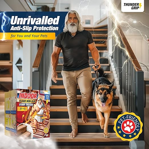Clear Stair Treads Non-Slip 30"x8" - 15-Pack Indoor Stair Grips Non Slip for Wooden Steps - Anti Slip Adhesive Strips for Dogs & Elderly - Staircase Step Treads - Transparent Treads for Wood Stairs