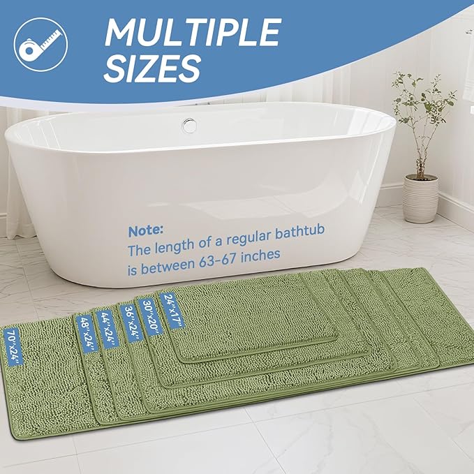 Bcoimo 24x17 Chenille Bath Mat – Non-Slip with Backing Bath Rug Ultra-Absorbent and Machine Washable Bathroom Mat Quick-Dry Design. Ideal for Bathroom Shower and Tub Areas