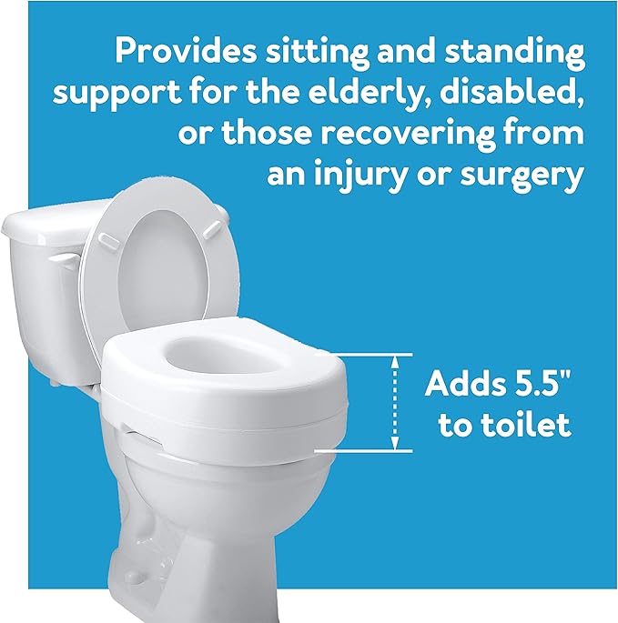 Carex Toilet Seat Riser, 5.5 Inch, Toilet Seat Risers for Seniors, Raised Toilet Seat, Supports 300lbs, Slip-Resistant, Toilet Riser, Elevated Toilet Seats