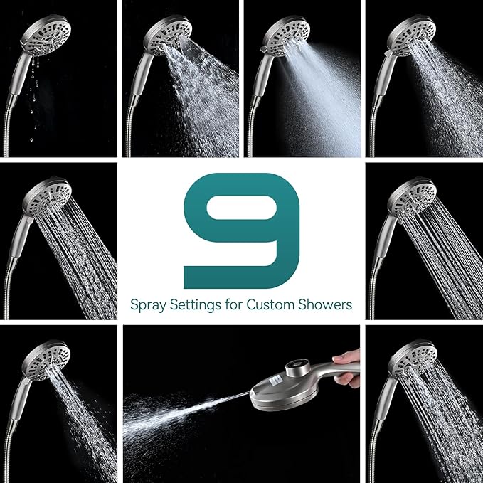 Rain Shower Head with Handheld: Foldable High Pressure Shower Heads with Handheld Spray Combo, 9 Spray Settings/Modes Hand Held Showerhead Dual Rainfall Shower Head Built-in Magnetic Docking and Jets