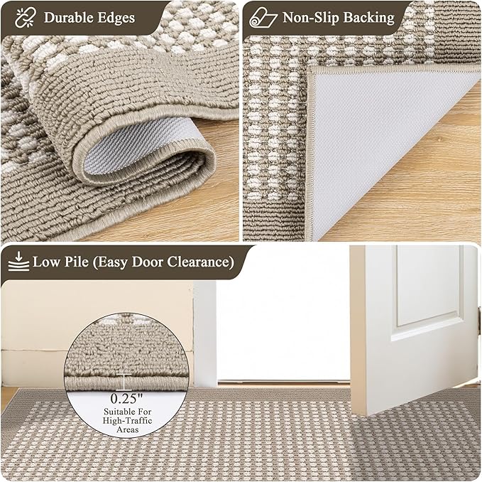 Ileading Laundry Room Runner Rug 2'x6' Non Slip Farmhouse Kitchen Floor Mats with Rubber Backing Machine Washable Beige Indoor Decor Carpet for Doormat Hallway Entryway Petmat Garage Balcony