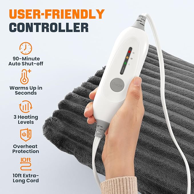 Electric Hand Warmer, Soft Flannel Heated Gloves, Hand Warmer Pouch, Heating Pad for Hands Pain Relief Fingers Arthritis for Women Men Elder, Auto Off & 3 Level, Dark Grey