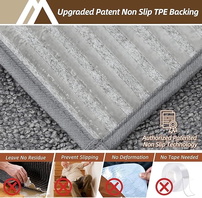 COSY HOMEER Stair Treads for Wooden Steps 9"x28" Washable Indoor Carpet Stair Treads Non Slip Soft Polyester Stair Carpet Tread Reusable Stair Runner Rugs for Kids, Elders,Pets,Medium Grey,7pcs