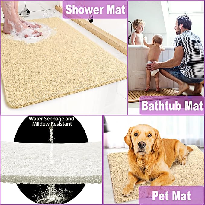 Shower Mats Non Slip for Elderly, 24x32’Lager Loofah Bath Mats for Shower, Non-Slip Bath Mat for Elderly-Wihte