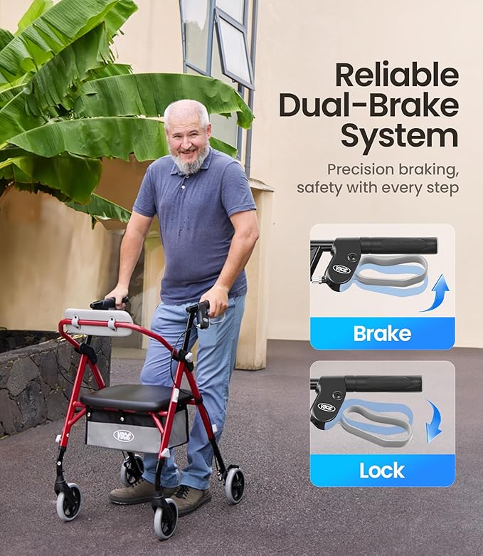 VOCIC Walkers for Seniors, Z11 Rollator Walker with Seat, Max 380 lbs, Avant Walkers with Ergo Seat & Backrest, Foldable Rollator Adjustable Height, All Terrain Walker, Lightweight
