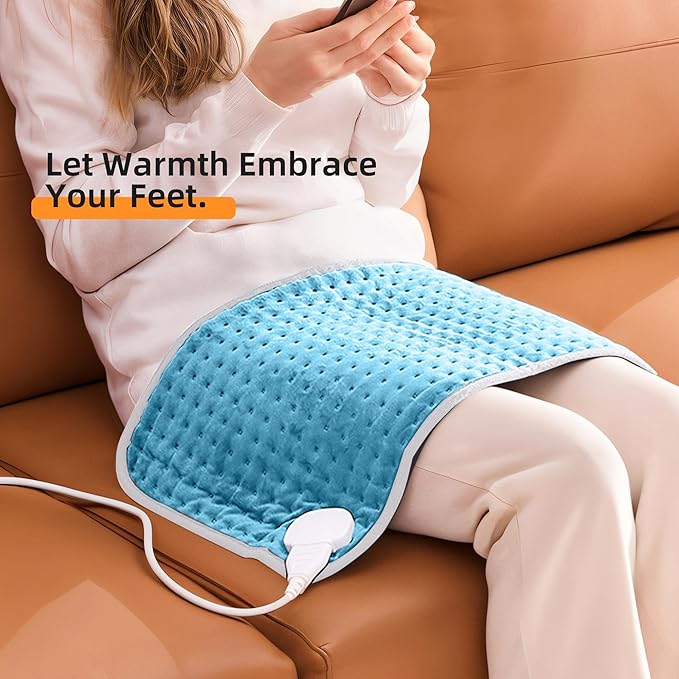RAINOVA Heating Pad for Back/Shoulder/Feet/Pets, 12''x24'' Electric Pad with Auto Shut Off, Heated Pad for Cramps Relief, Heat Pad 6 Heat Settings, Christmas Gifts for Women, Men, Mom, Dad(Blue)