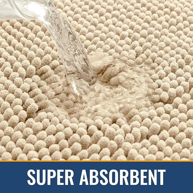 Arotive Bathroom Toilet Rugs U Shaped 20x20, Extra Soft Absorbent Shaggy Chenille Contour Bath Rugs for Toilet, Machine Washable Non-Slip Contoured Bath Mats, Beige