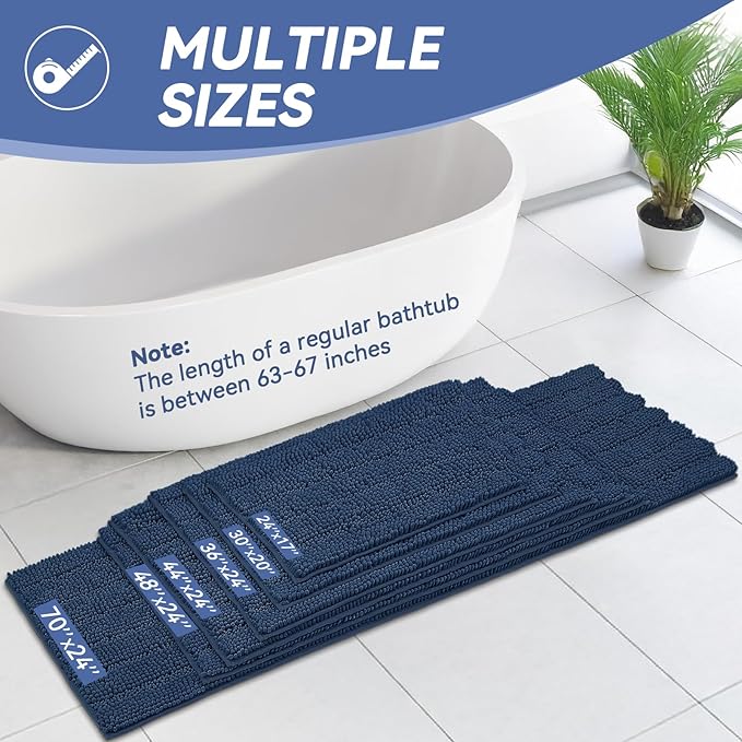 Bcoimo Long Bathroom Rug, Chenille Bath Runner with High Low Pile Design, Soft Absorbent Non Slip Bath Mat, Machine Washable Quick Dry Rug for Shower, Tub, Sink and Vanity
