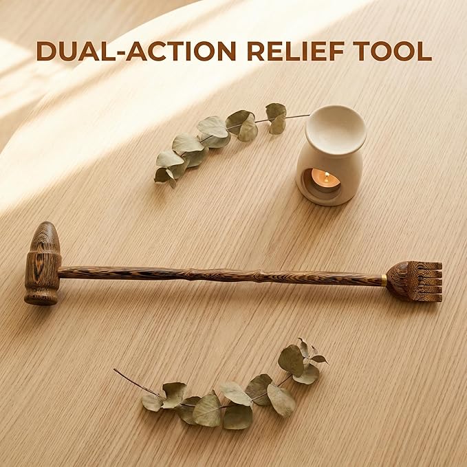 Solid Wood Back Scratcher & Massage Hammer | Sturdy Dual-Use Tool with Precision Bullet Tip for Deep Itch Relief & Muscle Tension
