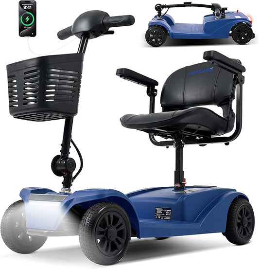 WayCare 15-25 Miles Long Range Mobility Scooter,Weight Capacity 300 LBS+ Powered Mobility Scooters for Seniors, Compact Duty Mobile for Travel with LED Headlight and Detachable Basket(Blue)