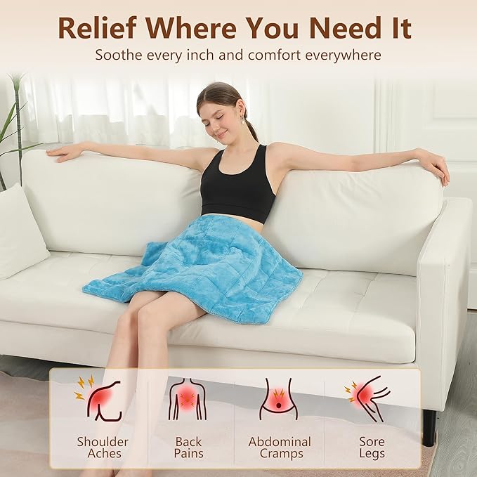 ESTINGO Weighted Heating Pad Large, Electric Heating Pad for Back Neck Shoulder Pain Relif, 3.7LBS Heat Pad for Period Cramps with 2H Auto Shut Off and 4 Heating Levels, 18"x33" Royal Blue