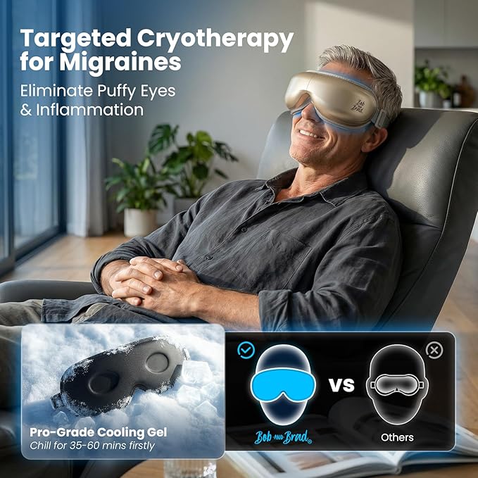 BOB AND BRAD Eye Massager with Heat and Cooling, EyeOasis 3 Eye Massager for Migraine FSA Eligible/HSA Eligible, Heated Headache Massager for Dry Eye Relief, Temple Massagers for Stress Relief