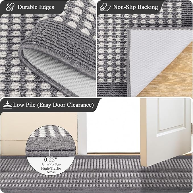 Ileading Runner Rug for Hallways 2.6'x12' Heavy-Duty Durable Entryway Floor Mat with Non Slip Rubber Backing High Traffic Carpet Machine Washable Accent Farmhouse Rugs for Kitchen, Living Room(Grey)