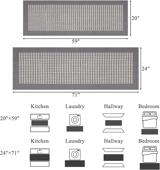 Ileading Laundry Room Runner Rug 2'x6' Non Slip Farmhouse Kitchen Floor Mats with Rubber Backing Machine Washable Grey Indoor Decor Carpet for Doormat Hallway Entryway Petmat Garage Balcony