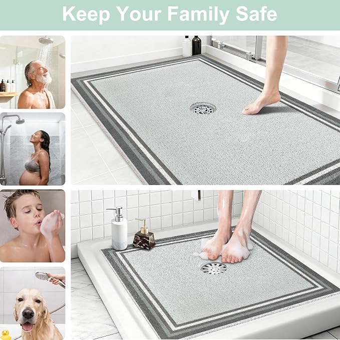 Square Shower Mat Non Slip: 32x32 Inch Extra Large Shower Mats for Inside Shower, Anti Slip Shower Floor Mat, Loofah Shower Stall Mats for Elderly, Non Slip Shower Mat with Drain Hole in Middle