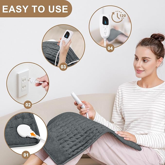 Deepsoon Heating Pad,Electric Heating Pads for Back,Neck,Moist Heating Pad for Abdomen Shoulder Knee Legs,Dry/Moist Heat&Auto Shut Off,Mother's Day Birthday for Men and Women,Dark Gray,24x20 Inch