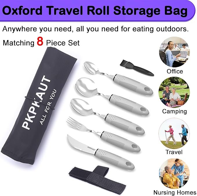 Weighted Parkinsons Utensils for Hand Tremors, Weighted Silverware for Parkinsons Patients Arthritic Hands, Built Up Utensils for Adults, Adaptive Eating Utensils for Disabled People Elderly