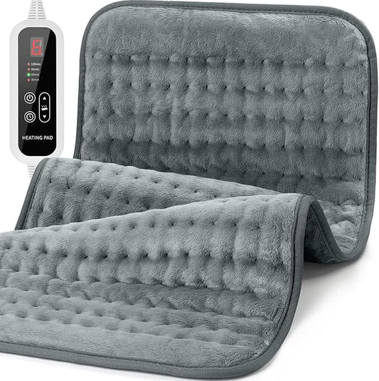 Extra Large Heating Pad for Back Pain Relief - 33"x17" Electric Heat Pad,6 Heat Settings &4 Auto Off, Machine Washable,Overheat Protection,for Shoulders,Neck,Period Cramps,Gifts for Women Men [Gray]