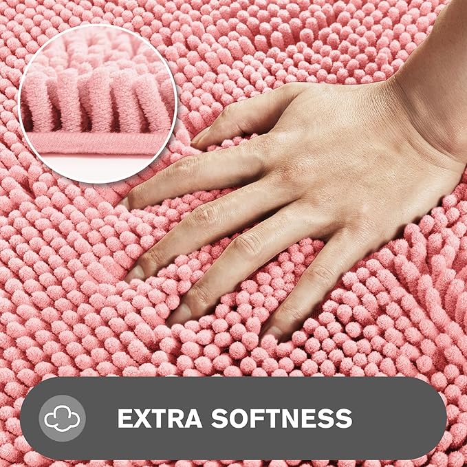 Small Bathroom Rug 12"x18" – Washable and Absorbent Bath Mat, Non Slip, Thick Soft Chenille Bath Rugs for Bathroom, Shower, Sink, Dog mat(Pink)
