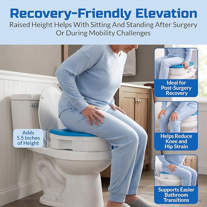 Platinum Health Soft-TOP 2.0 Deluxe Padded Raised Toilet Seat. Soft, Warm Padded Elevated Riser for Elongated/Round Toilets. Adds 5.5 Inches in Height for Safe Toileting. (no armrests)