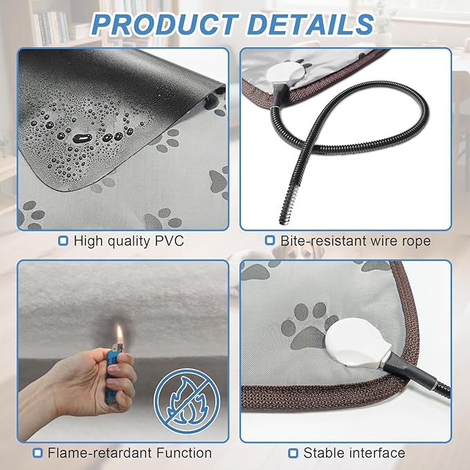 Bestio Cat Heating Pad, 18×18 in Waterproof Heated Cat Bed with Intelligent Constant Temperature Switch and Metal Protective Tube, Pet Heating Pads for Cats Dogs with Washable Cover-Blue (Small)
