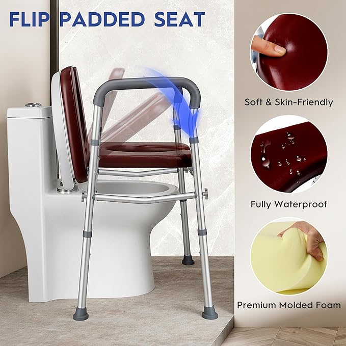 Raised Toilet Seat with Handle for Seniors Adjustable Aluminum Alloy, Elevated Toilet Seat Elongated with Arms for Elderly