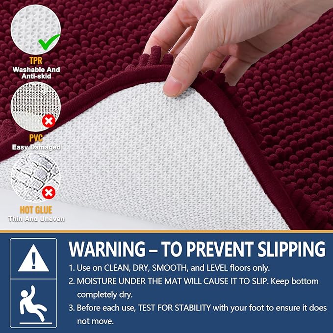 Arotive Bathroom Rugs 70x24, Extra Soft Absorbent Shaggy Chenille Bath Rugs, Machine Washable Rubber Backing Non-Slip Bath Mats for Bathroom Floor Tub and Shower, Home Decor Accessories, Burgundy