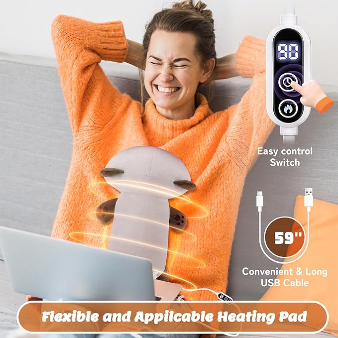 Electric Heating Pad for Period Cramps, 14in Cuddly Siamese Cat Plush with a Hot Soft Belly USB Powered, Menstrual Heating Pad Neck Shoulder Pain Relief, Gift for Daughter Wife Period Heating Pad