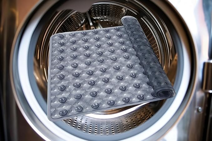 Bathtub Mat Non Slip with Suction Cups 15"x27" - Anti-Slip Shower Mat for Kids, Toddlers, and Seniors - Machine Washable Bath Tub Mat with Multiple Drainage Holes (Grey)