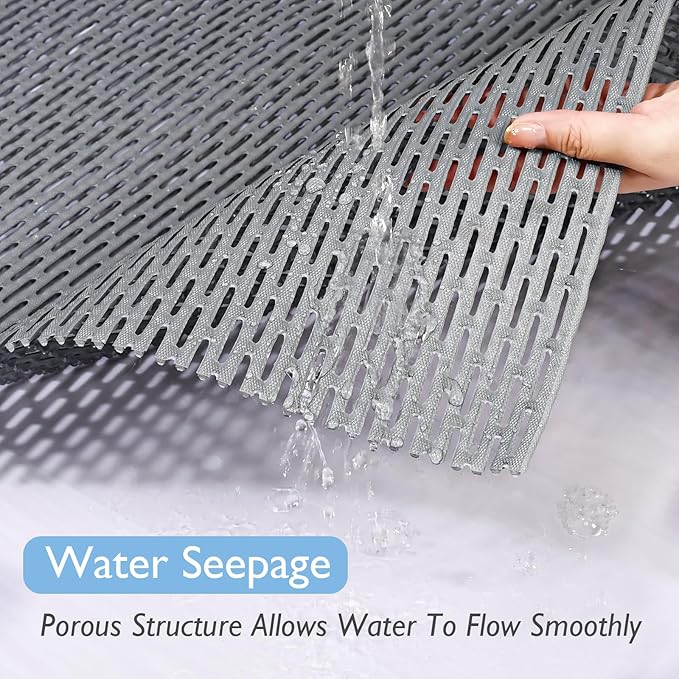 Extra Large Non-Slip Shower Mat, Fast-Dry PVC Bath Stall & Tub Mat, Drain-Hole Design,for Shower Stall Tub for Elderly/Kids，Non Slip Bathroom Safety Accessory，Gray 24"x24"