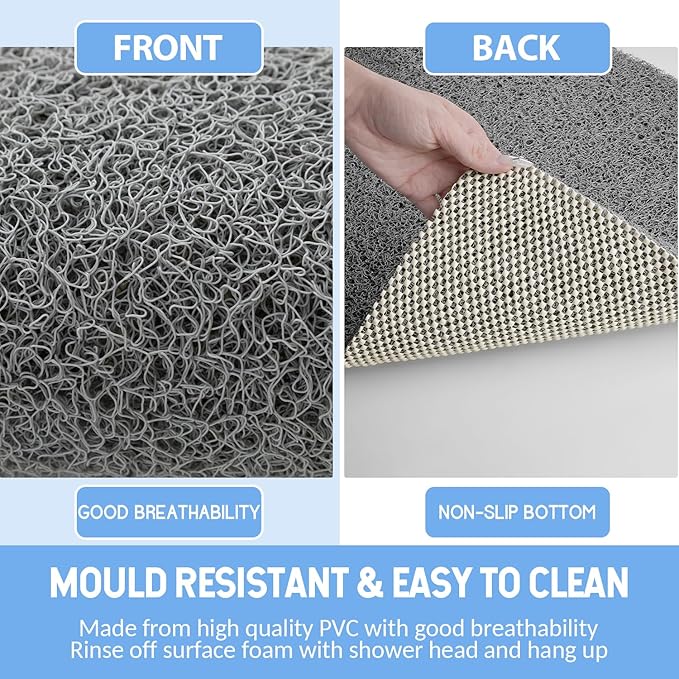 Hargiis Non-Slip Bathtub Mat, Anti Slip Shower Mat, Fast Drying Bathtub Mats, Foot Scrubber Mat, Anti Slip Mat for Tub, Floor, Bathroom, Kitchen, Home, Hotel (Grey 71"×24")