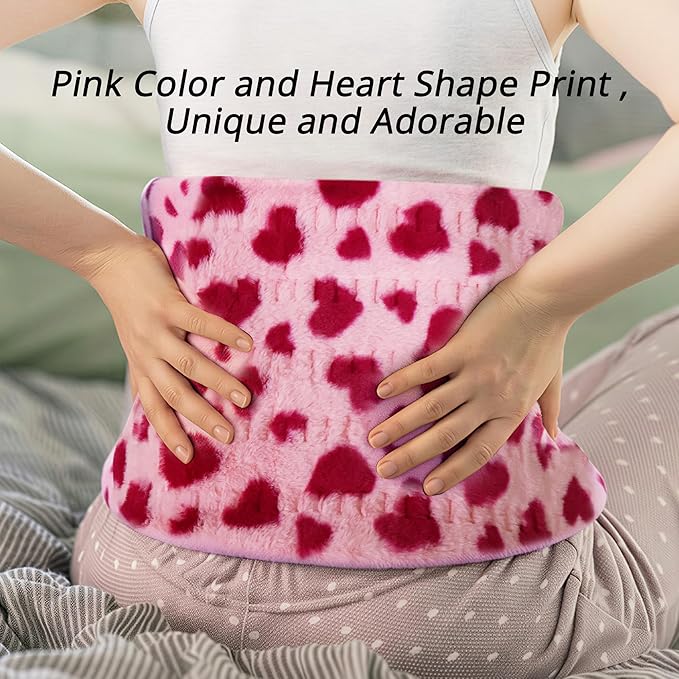 ZXU Sherpa Heating Pad for Back Pain and Cramps Relief Relief, Ultra Soft Cute Heating Pad, 12 Heat Settings, 8 Timer Settings,Stay on Function Hot Heated Pad, Pink Heart Pattern, 12 x 24 Inch