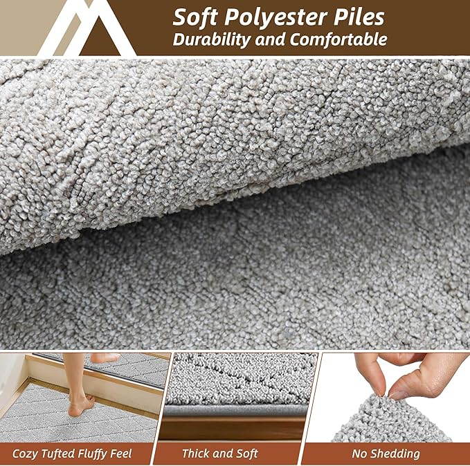 COSY HOMEER Edging Stair Treads Non-Slip Corner Indoor Stair Runners for Wooden Steps,Landing Slip Resistant Stair Rugs Mat for Kids and Dogs,100% Polyester TPE Backing,Grey,30x30 inch