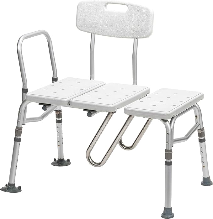 Drive Medical Splash Defense Tub Transfer Bench for Bathtub - U-Shaped Shower Curtain Guard - Adjustable Height - Reversible Design - 400 Lb Capacity - Safe Bathing Aid - White