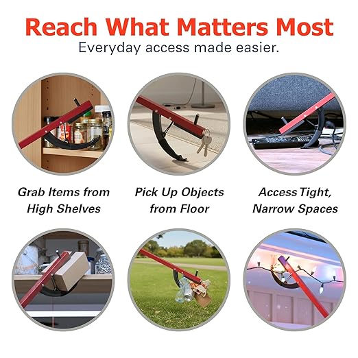 Sammons Preston Reacher, 26" Lightweight Grabber Reacher Tool with Magnetic Tip, Ergonomic Grip & Claw Jaw, Portable Reaching Aid for Seniors, Daily Living & Home Use, Standard Red,3 pack