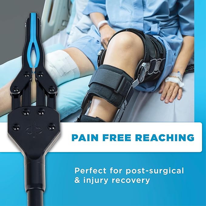 36 Inch Folding Grabber Reacher Tool - Heavy Duty Trash Picker Upper & Post Surgery Recovery Mobility Aid for Seniors - Strong Blue Gripper with Magnetic Tip, Long Reaching Stick