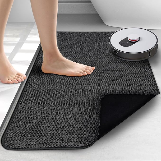 Upgraded Bath Mat 20x24Inch, Thin Bath Mats Rugs with Rubber Backing Non-Slip, Absorbent,Quick Dry Machine Washable, Home Decor Accessories Cozy Cloth Bathroom Rugs fit Under Door/Sink/Tub-Black