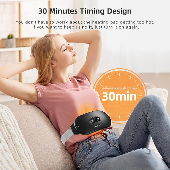 Portable Cordless Heating Pad Cramps: 6 Heat Levels and 6 Massage Modes,3S Fast Heating,Period Menstrual Electric Heating Pad,Gifts for Women 961S-Black