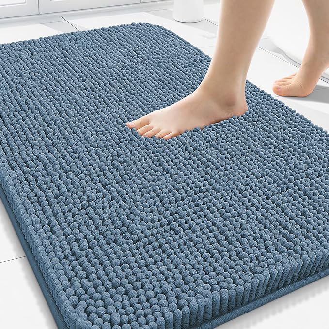 Arotive Bathroom Rugs 34x21, Extra Soft Absorbent Shaggy Chenille Bath Rugs, Machine Washable Rubber Backing Non-Slip Bath Mats for Bathroom Floor Tub and Shower, Home Decor Accessories,Grayish Blue