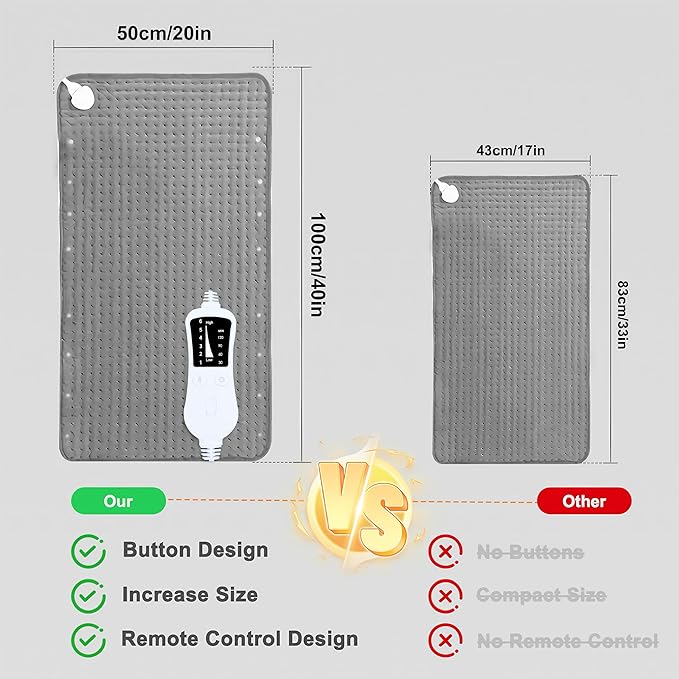 Extra Large Heating Pad, 40"x20" XXL Electric Heating Pad, Relieves Back Pain, 6 Quick Heat Settings（86°F-149°F）, Auto Shut-Off,Moist Heat Option, Machine Washable - Christmas Gifts, Dad, Mom